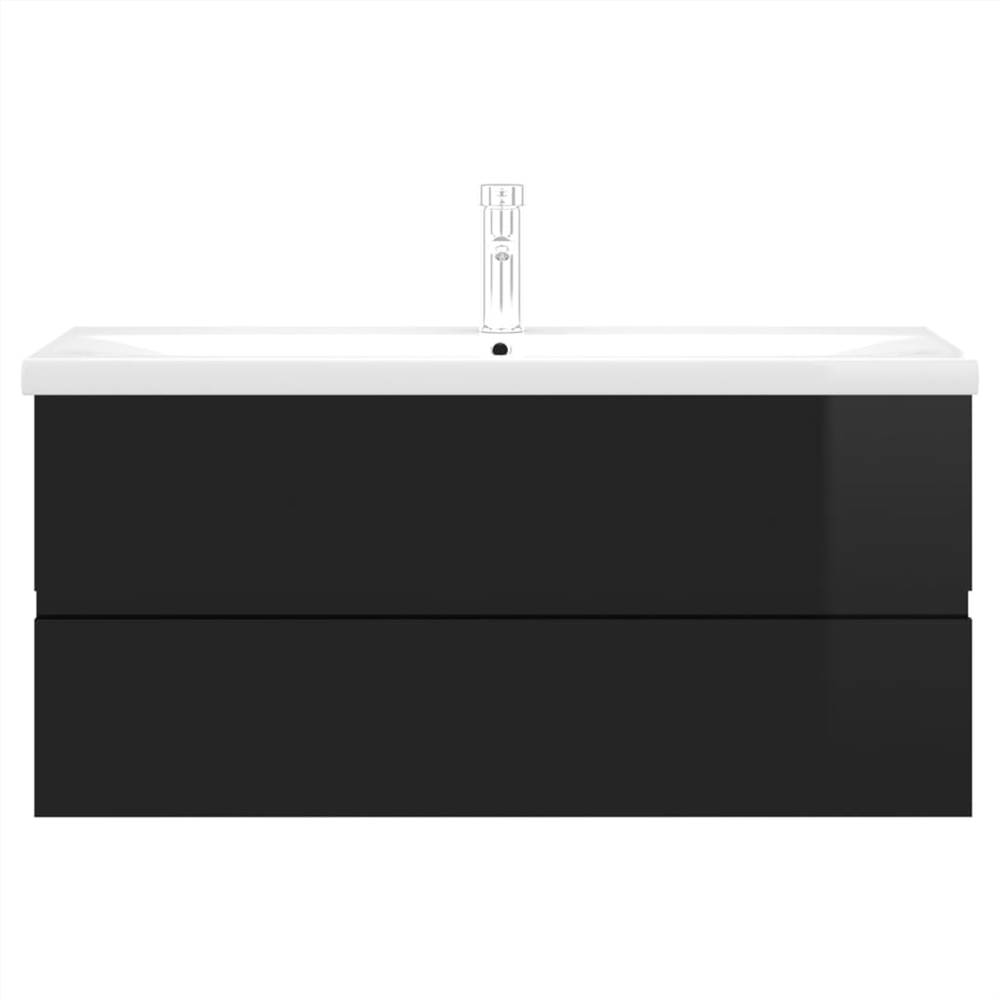 Sink Cabinet with Built-in Basin High Gloss Black Chipboard