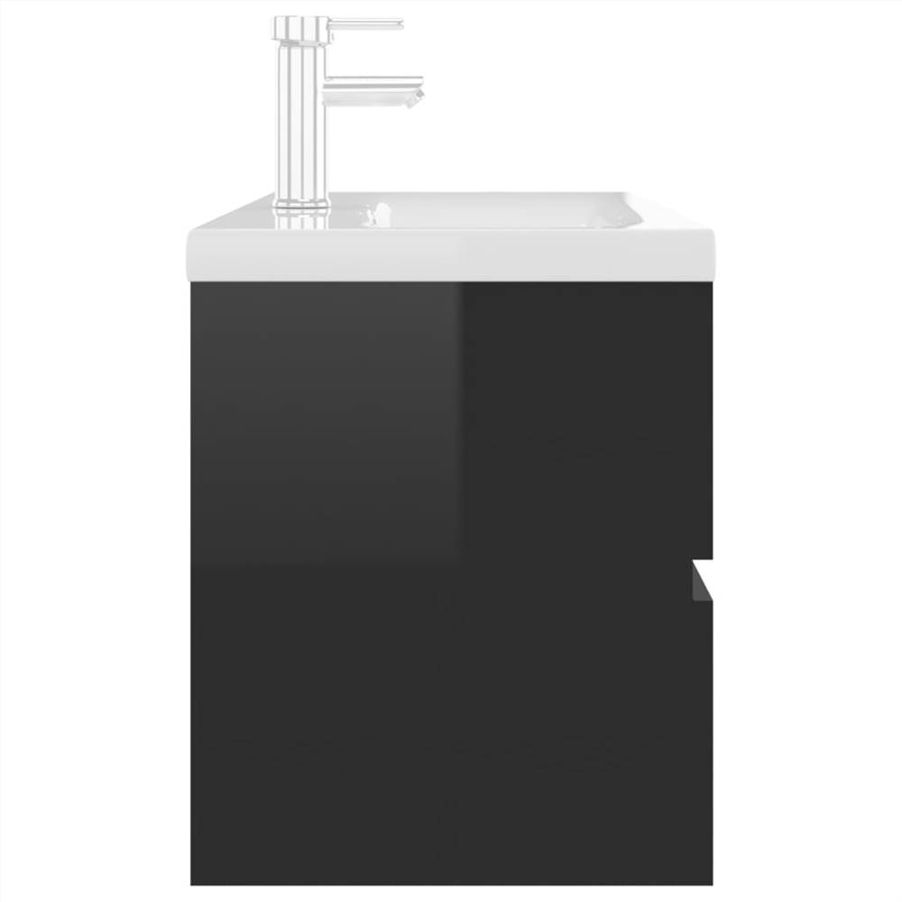 Sink Cabinet with Built-in Basin High Gloss Black Chipboard