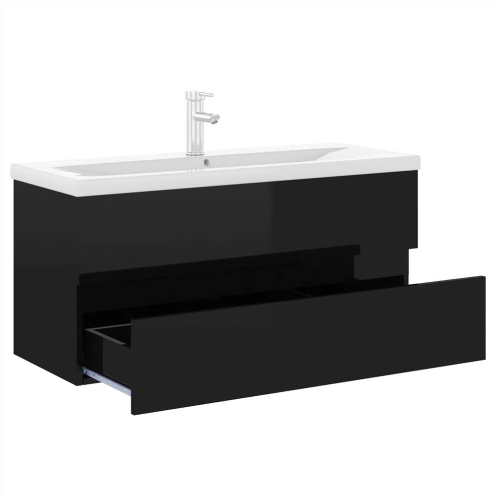 Sink Cabinet with Built-in Basin High Gloss Black Chipboard