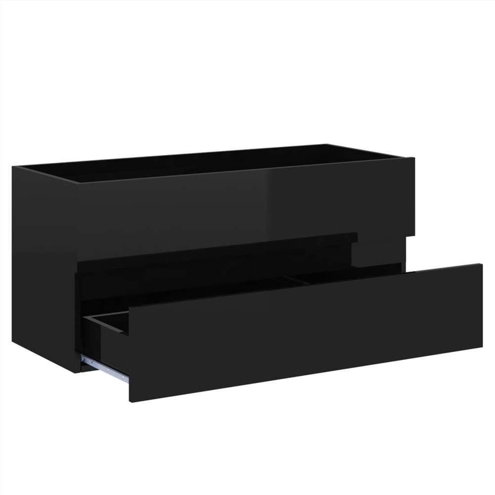 Sink Cabinet with Built-in Basin High Gloss Black Chipboard