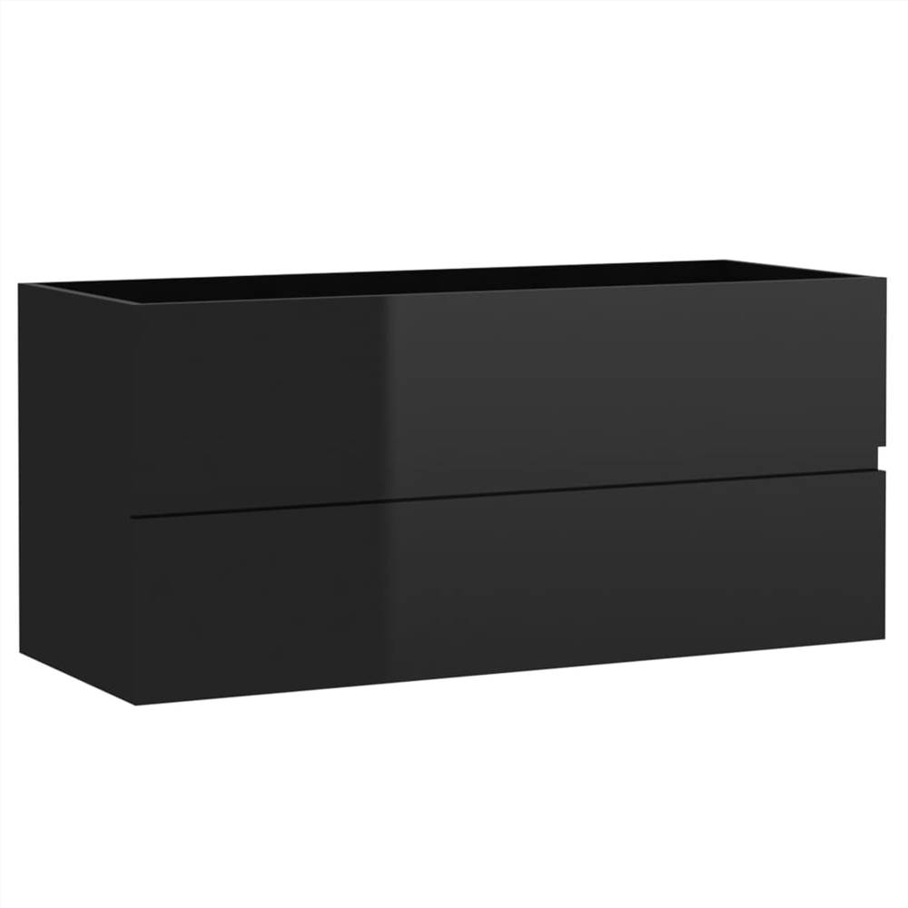 Sink Cabinet with Built-in Basin High Gloss Black Chipboard