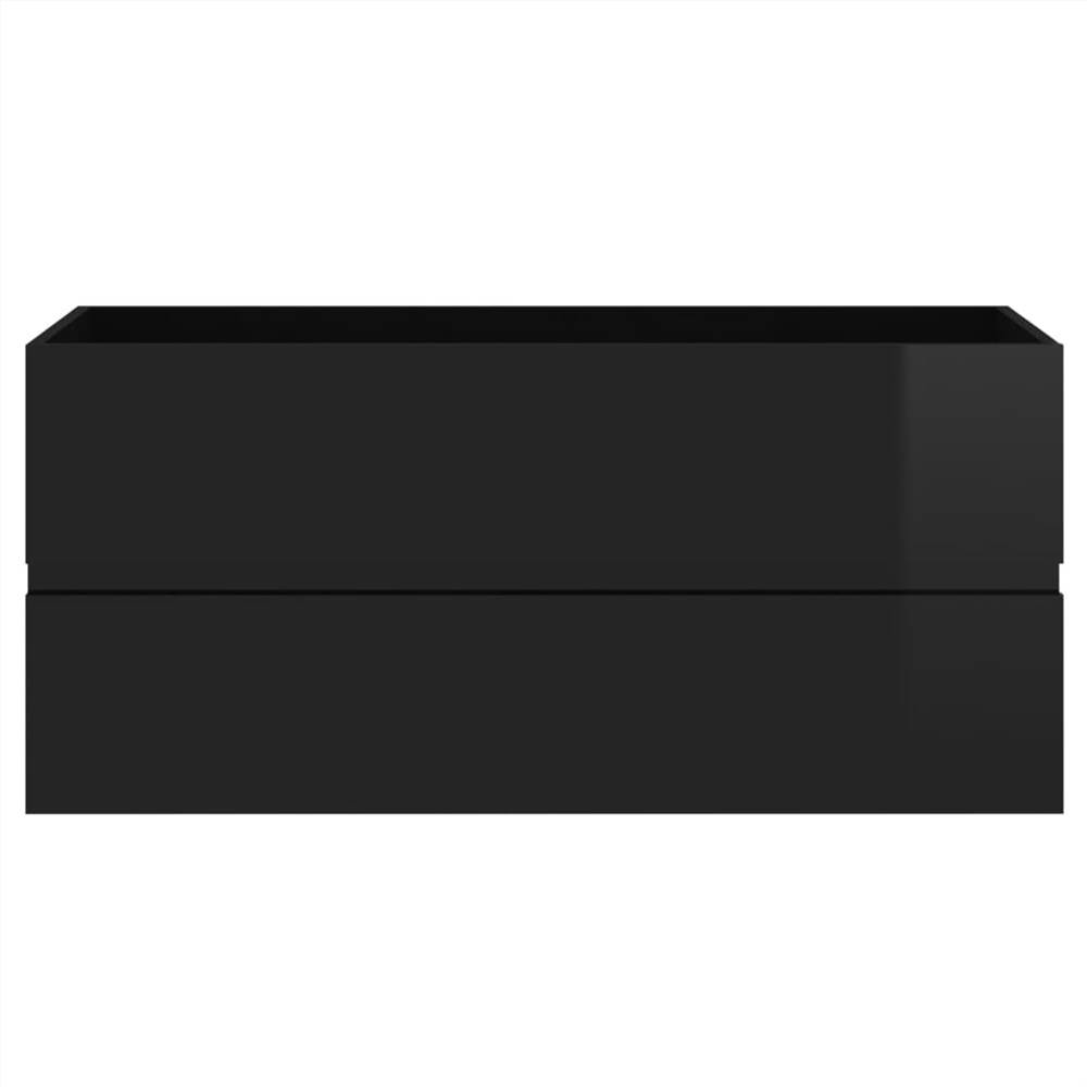 Sink Cabinet with Built-in Basin High Gloss Black Chipboard