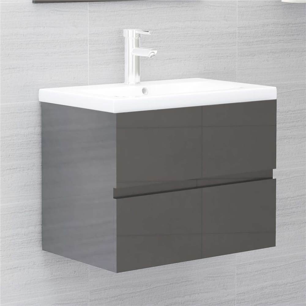 

Sink Cabinet with Built-in Basin High Gloss Grey Chipboard