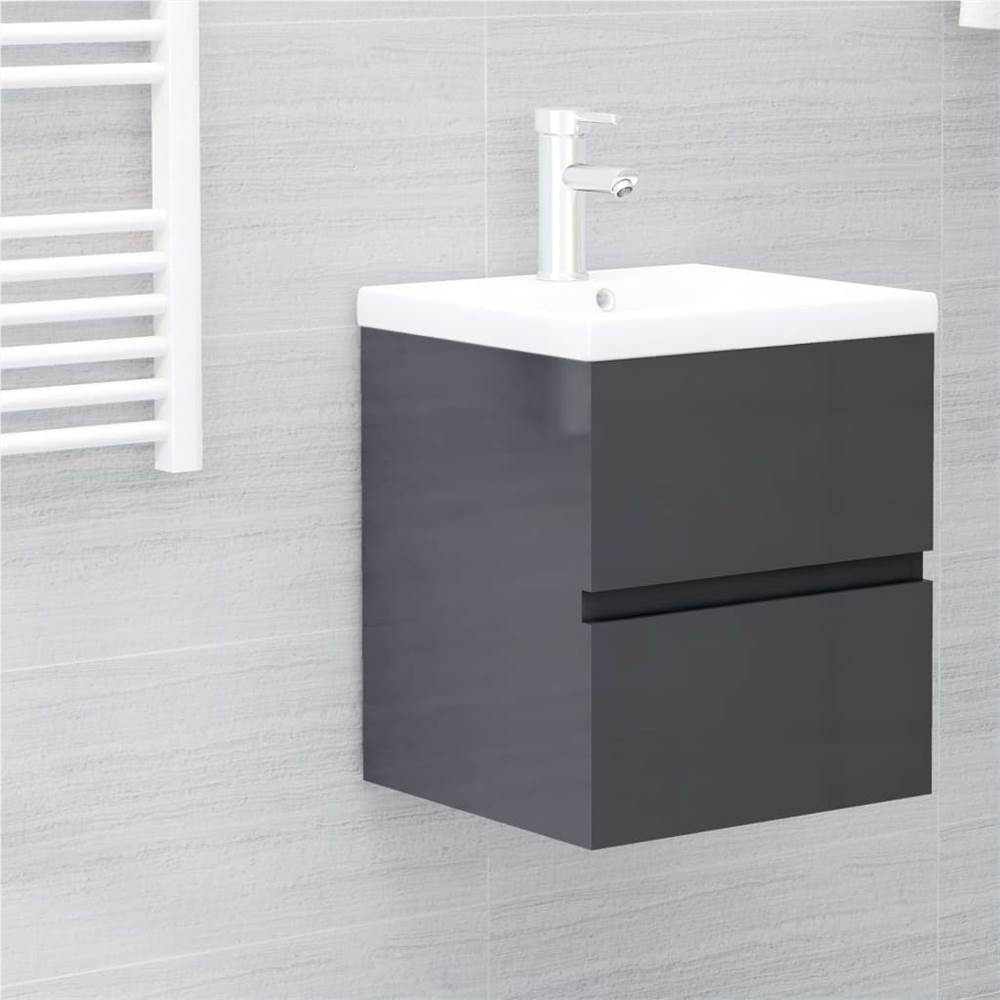 

Sink Cabinet with Built-in Basin High Gloss Grey Chipboard