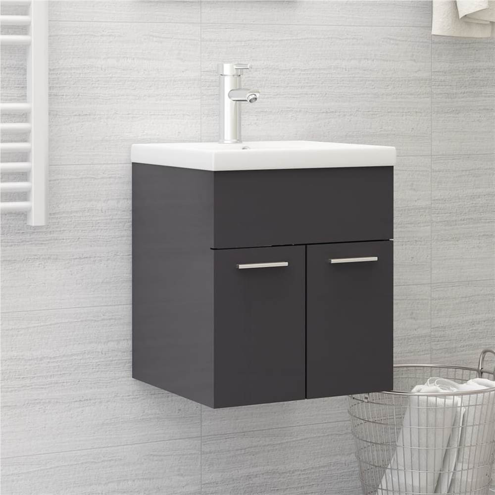 

Sink Cabinet with Built-in Basin High Gloss Grey Chipboard