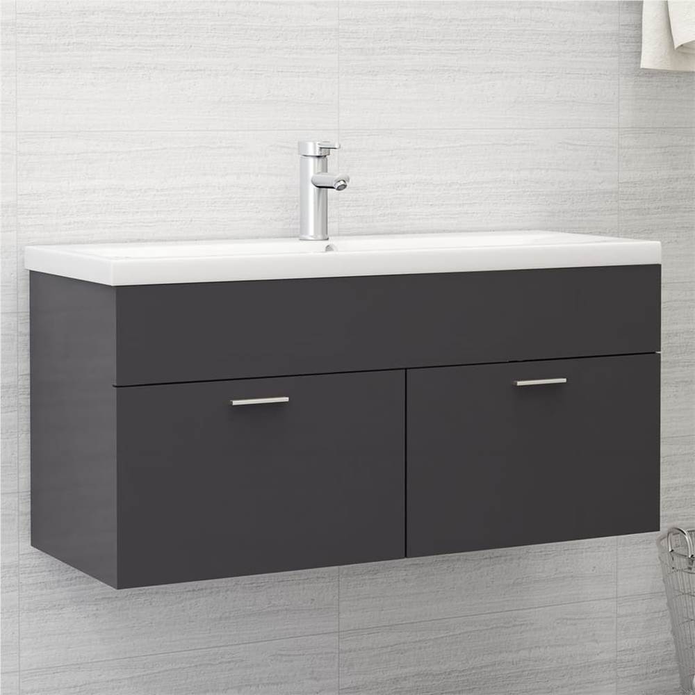 

Sink Cabinet with Built-in Basin High Gloss Grey Chipboard