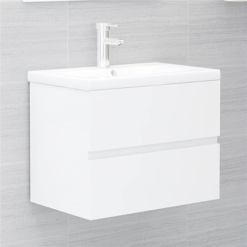 

Sink Cabinet with Built-in Basin High Gloss White Chipboard