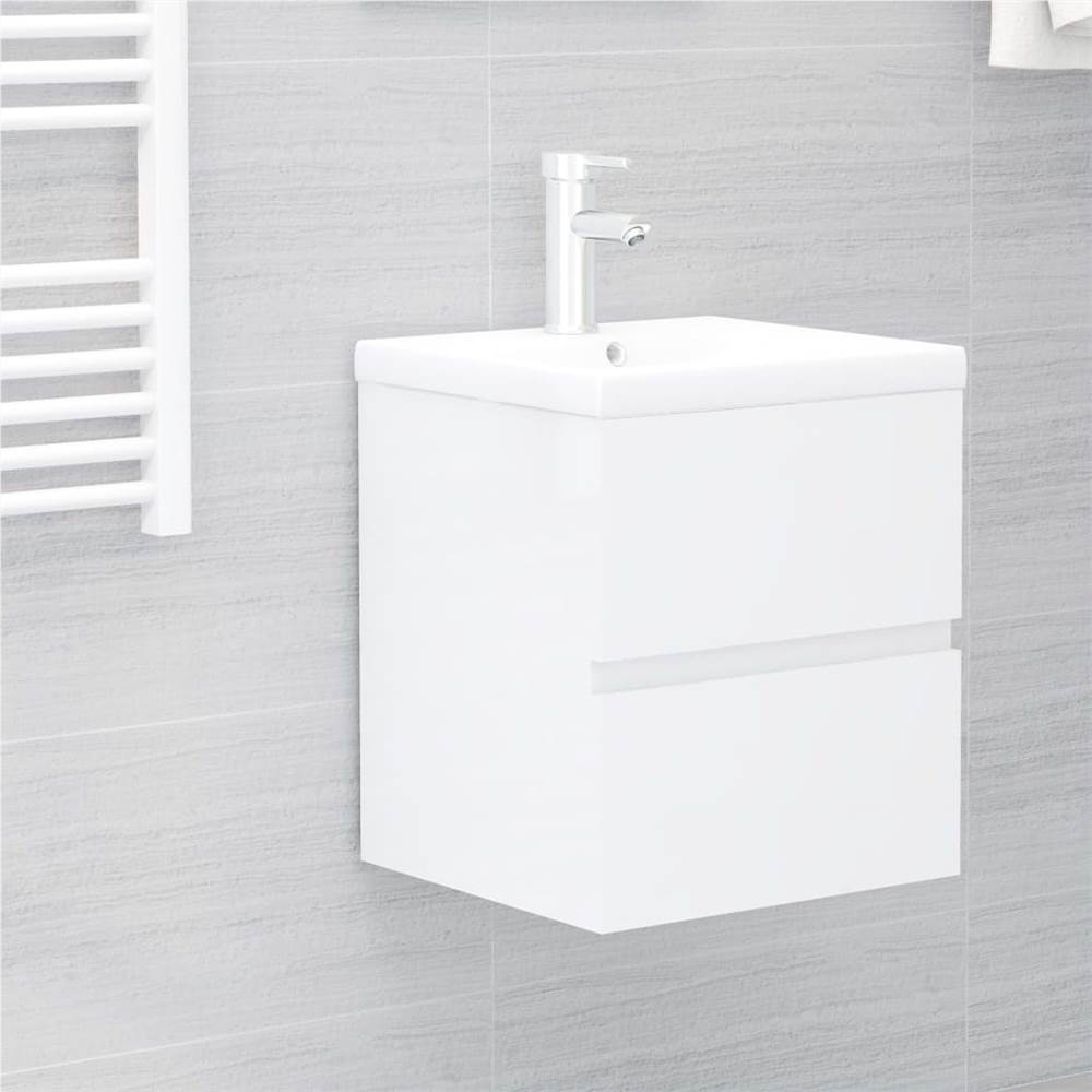 

Sink Cabinet with Built-in Basin High Gloss White Chipboard