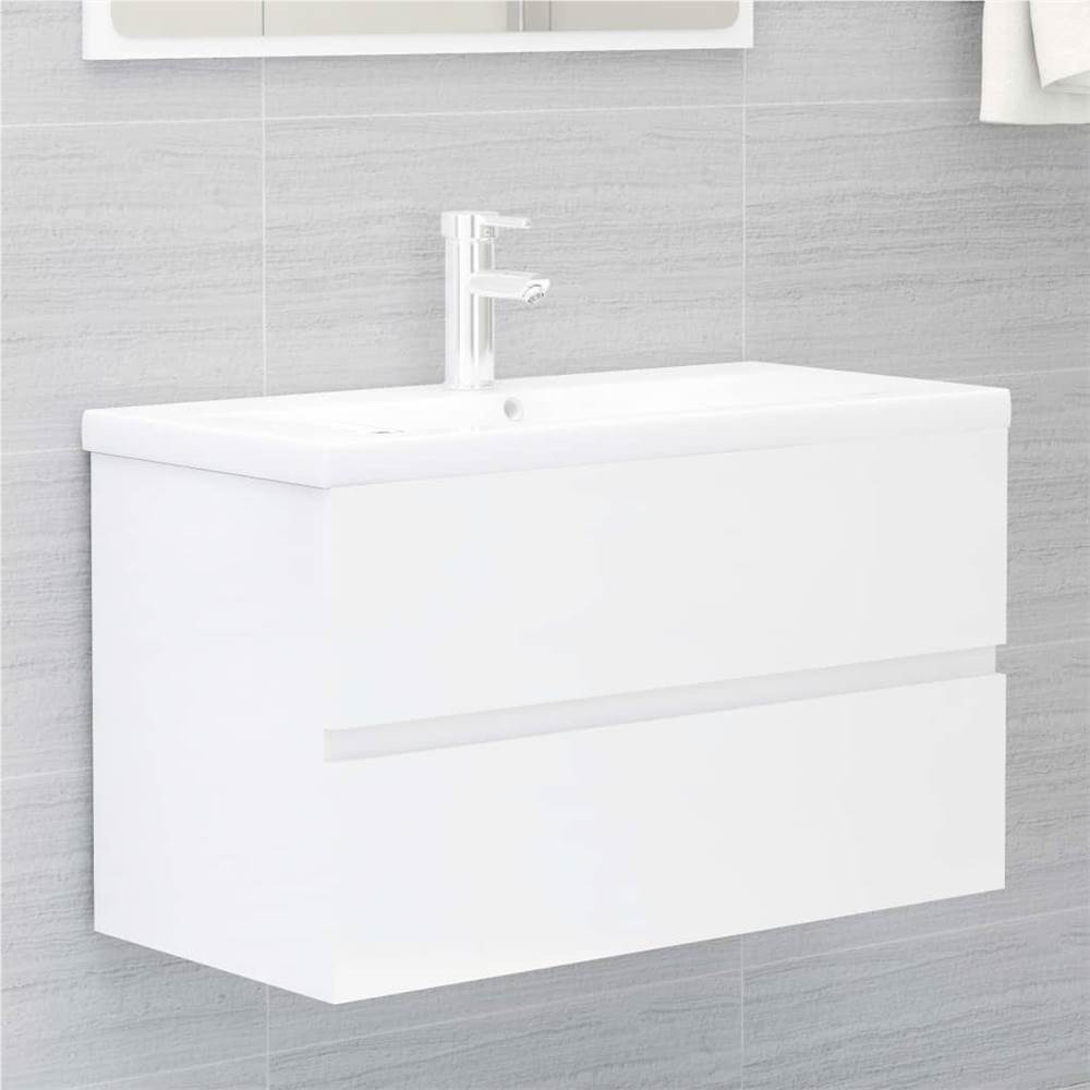 

Sink Cabinet with Built-in Basin High Gloss White Chipboard