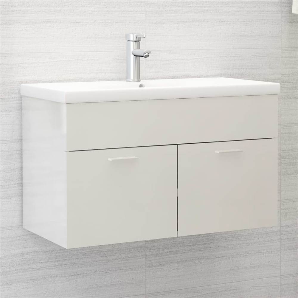 

Sink Cabinet with Built-in Basin High Gloss White Chipboard