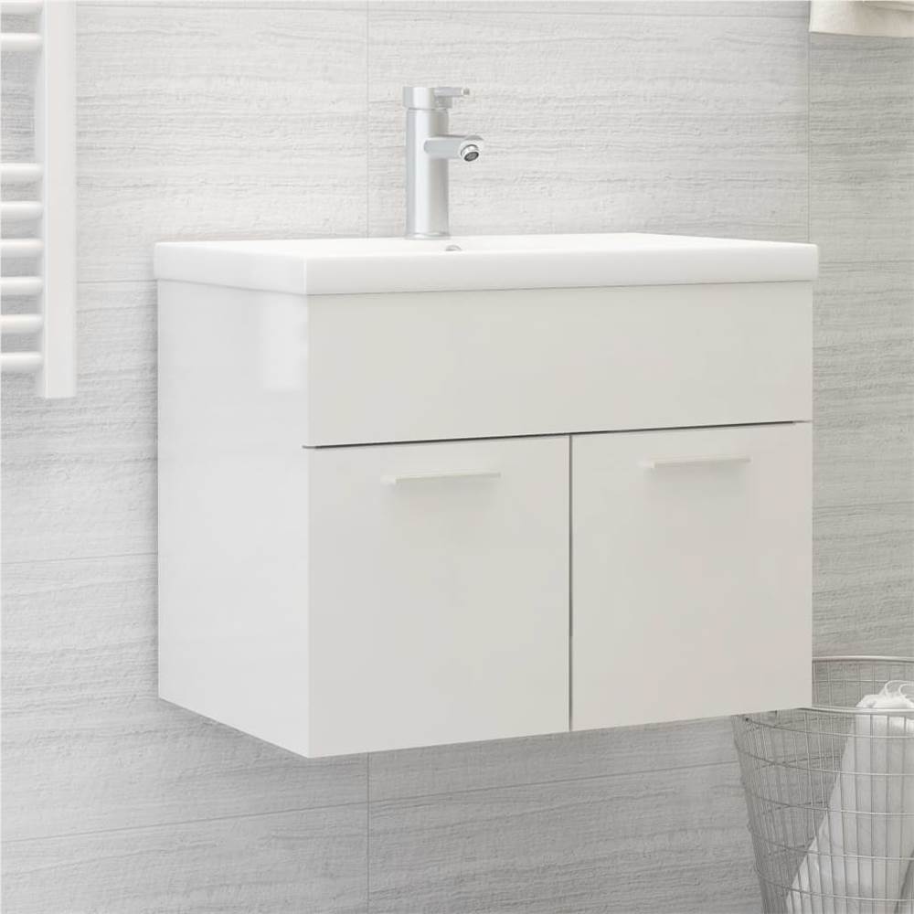 

Sink Cabinet with Built-in Basin High Gloss White Chipboard