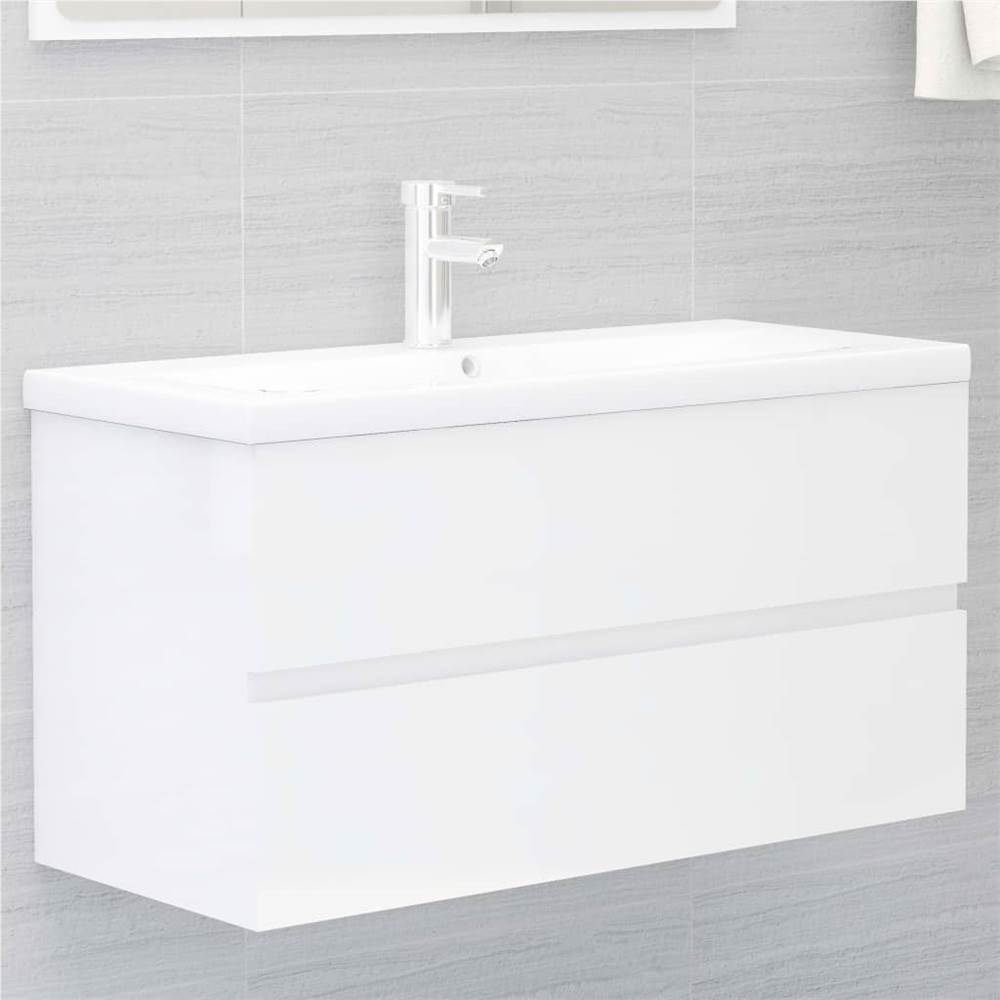 

Sink Cabinet with Built-in Basin High Gloss White Chipboard