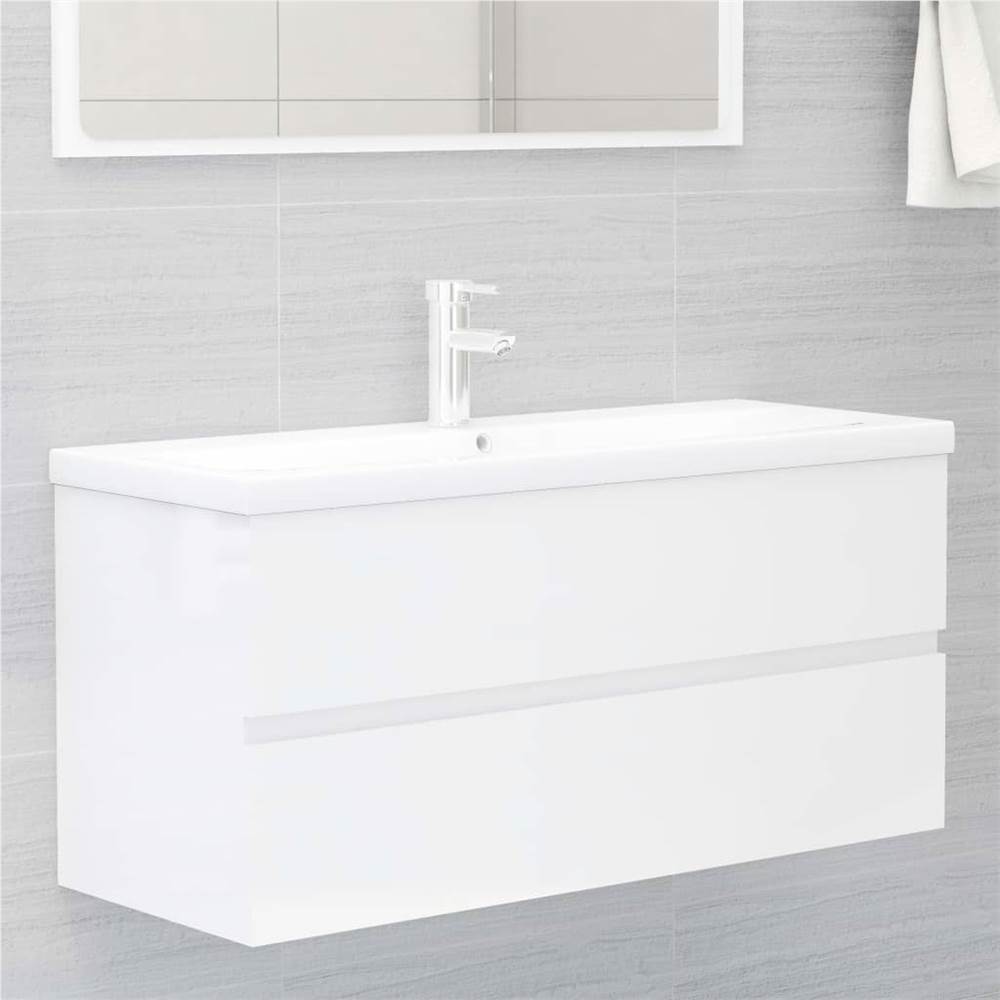 

Sink Cabinet with Built-in Basin High Gloss White Chipboard