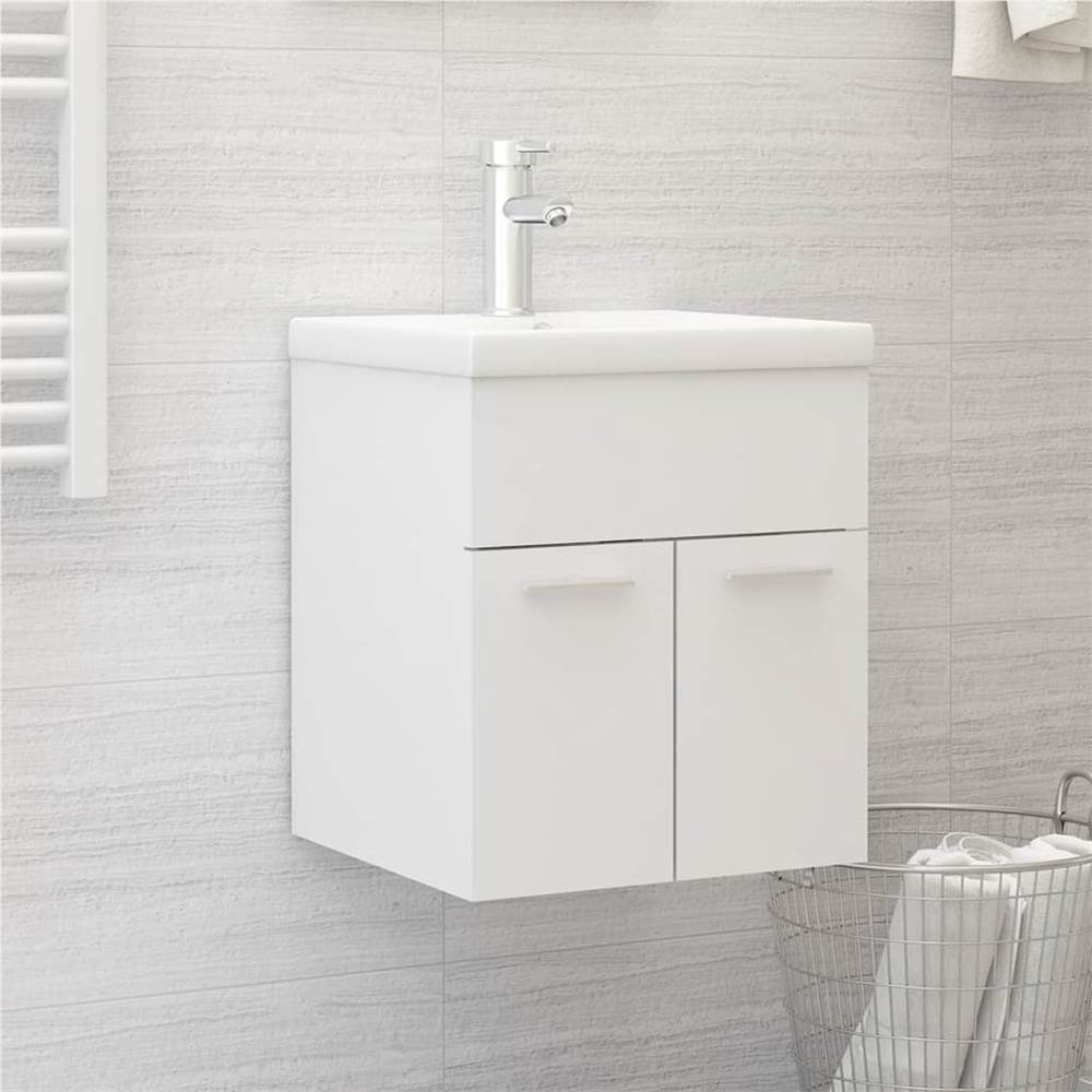 

Sink Cabinet with Built-in Basin White Chipboard