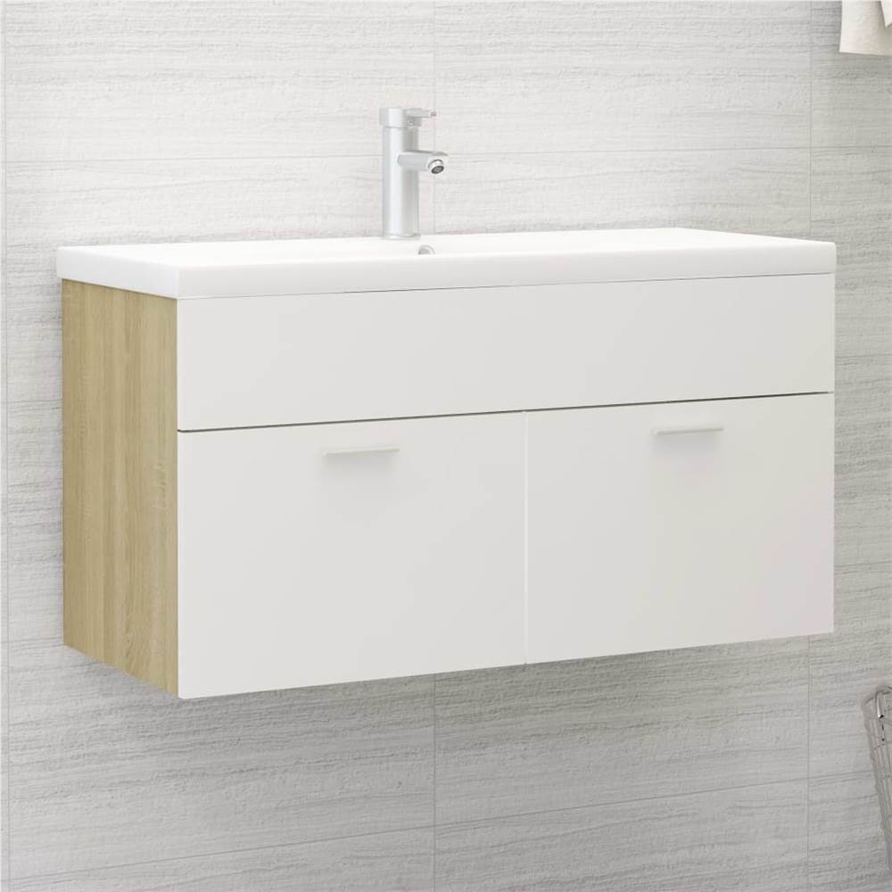 

Sink Cabinet with Built-in Basin White and Sonoma Oak Chipboard