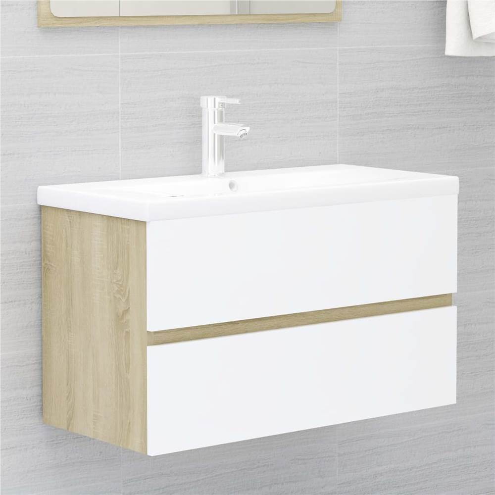 

Sink Cabinet with Built-in Basin White and Sonoma Oak Chipboard