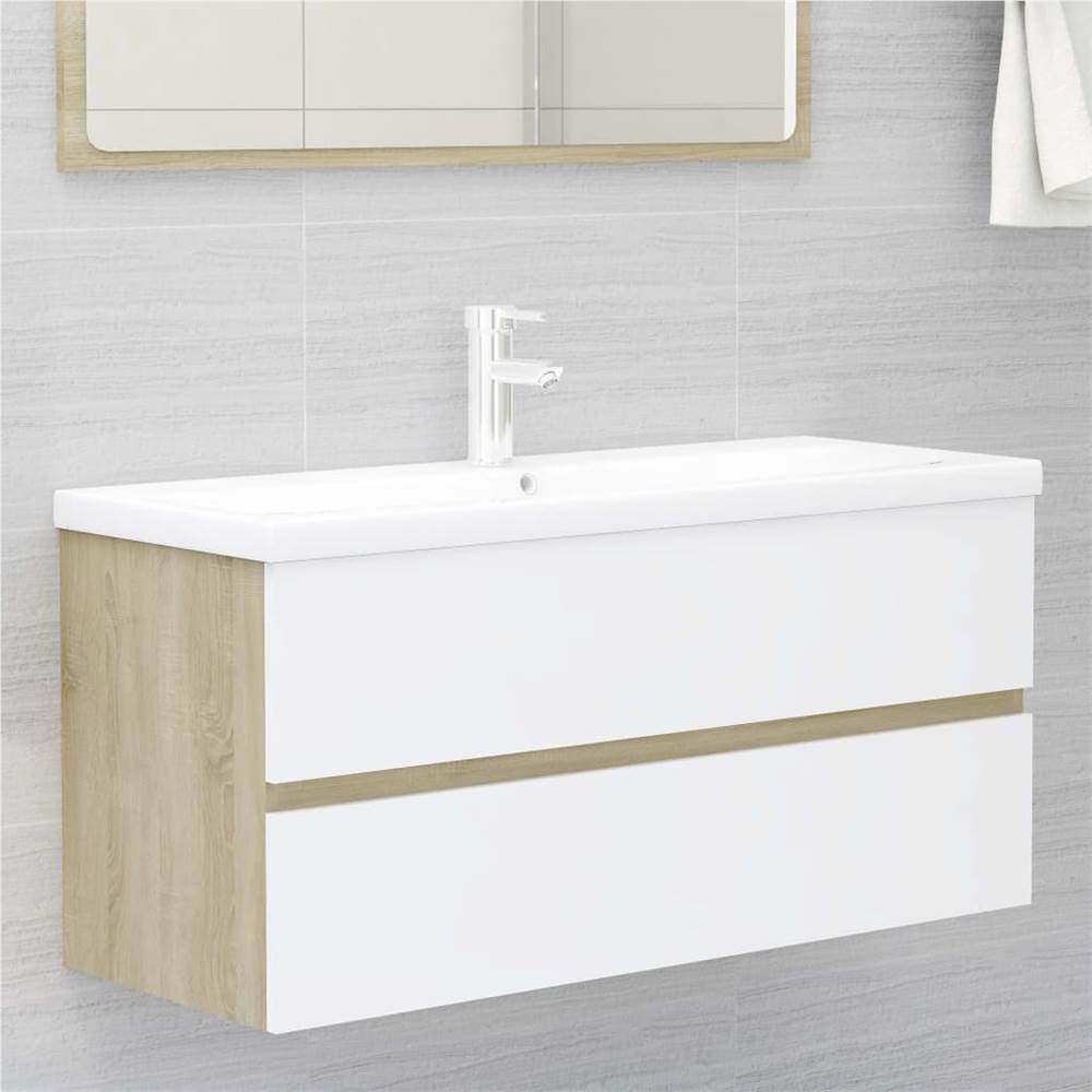 

Sink Cabinet with Built-in Basin White and Sonoma Oak Chipboard