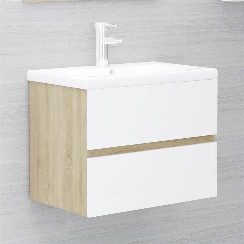 

Sink Cabinet with Built-in Basin White and Sonoma Oak Chipboard