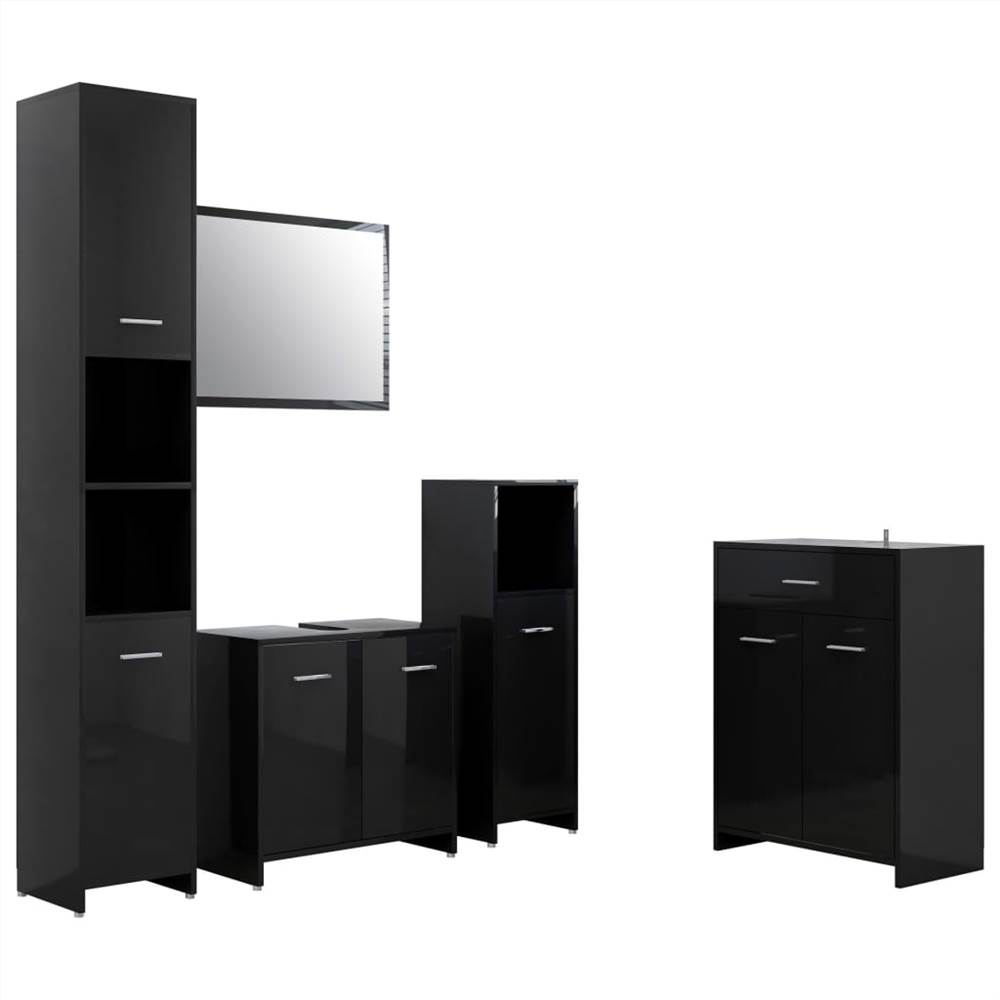 4 Piece Bathroom Furniture Set High Gloss Black
