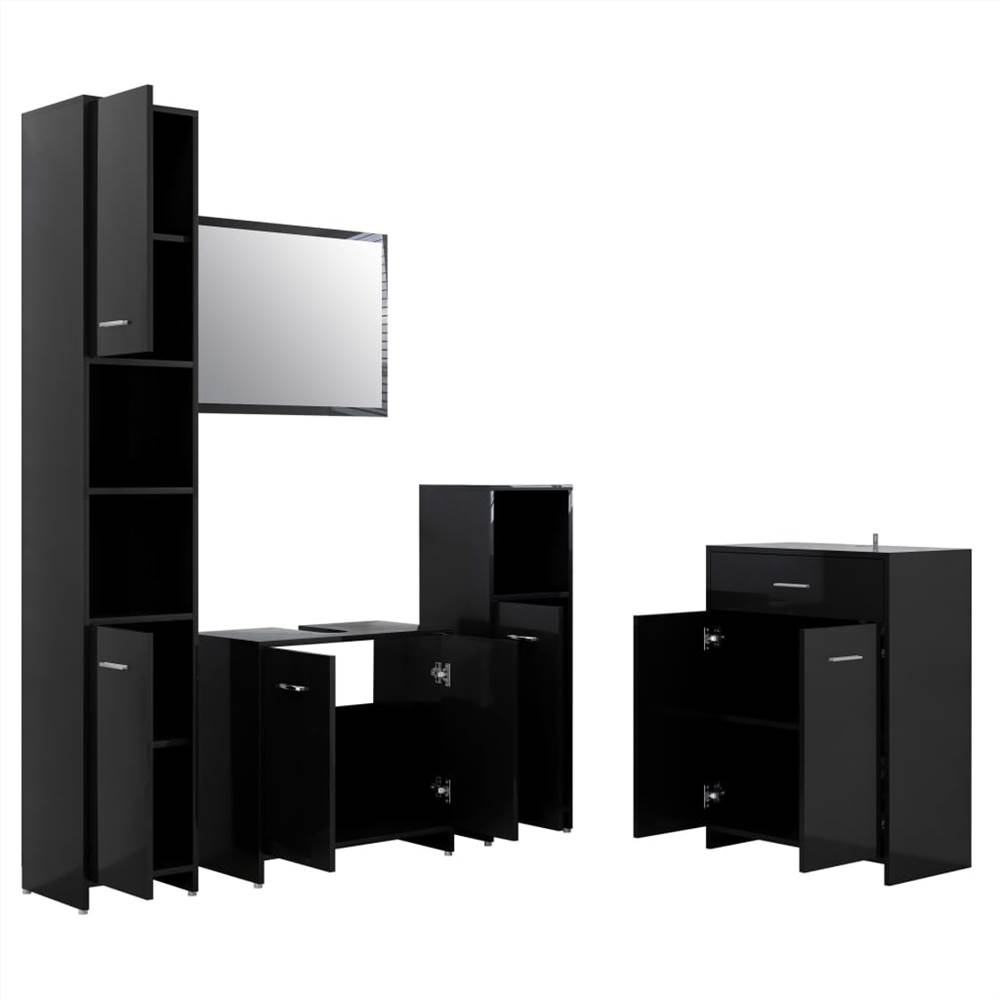 4 Piece Bathroom Furniture Set High Gloss Black