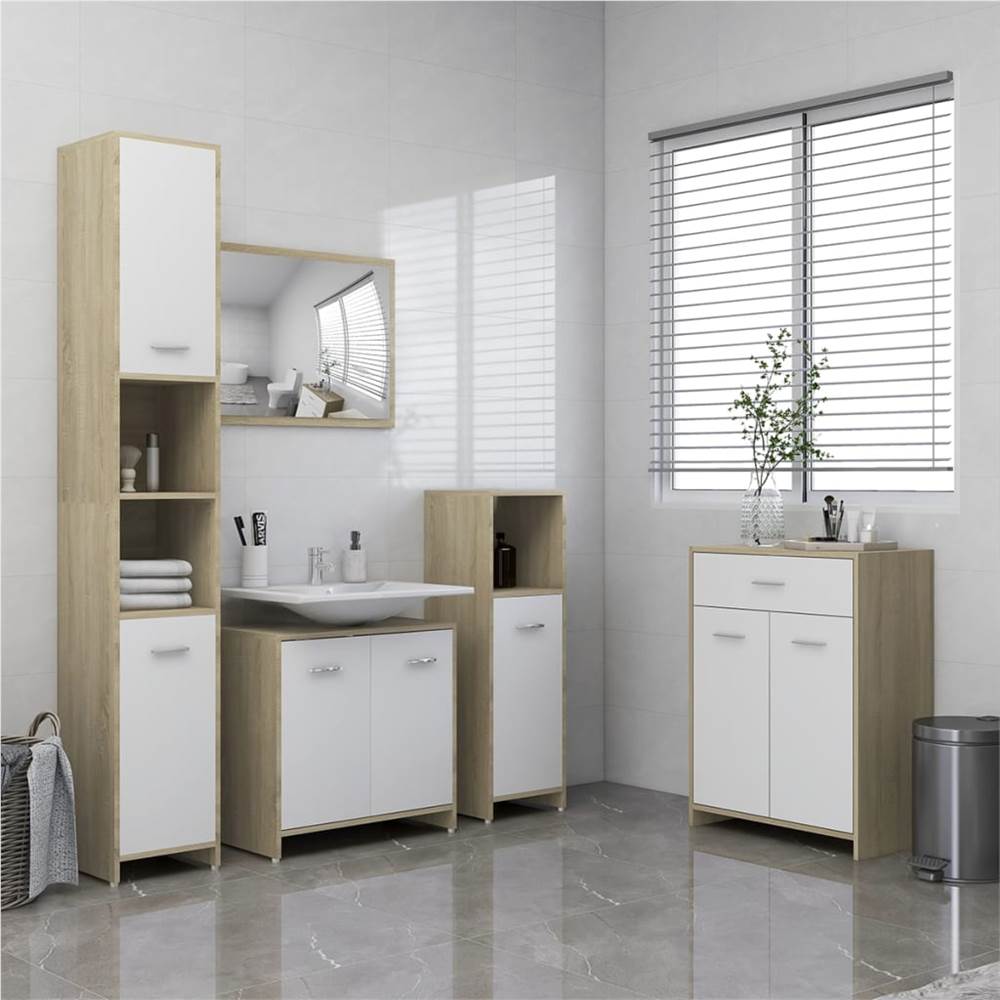 4 Piece Bathroom Furniture Set White And Sonoma Oak