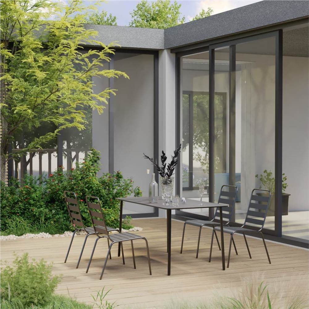 

5 Piece Garden Dining Set Steel Dark Grey