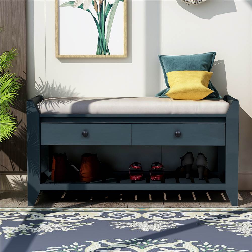 

TREXM 39'' Console Bench with 2 Storage Drawers and Mesh Shoe Shelf, for Entrance Hallway, Dining Room, Bedroom - Antique Navy