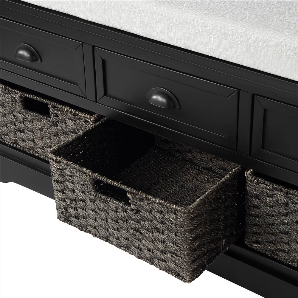U-STYLE 44" Storage Bench with 3 Drawers, 3 Baskets Black