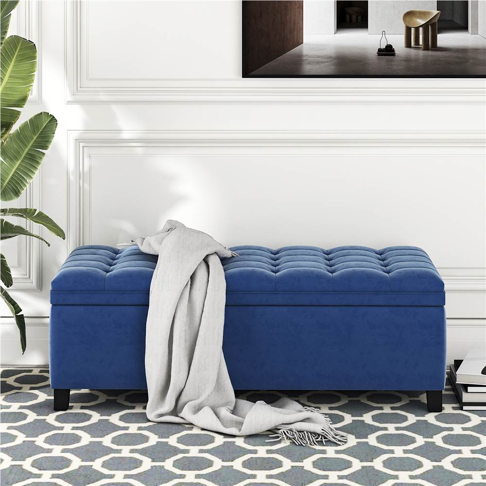 U-STYLE 46.5&quot; Upholstered Storage Bench with Button Tufted Top, for Entrance, Hallway, Bedroom - Blue
