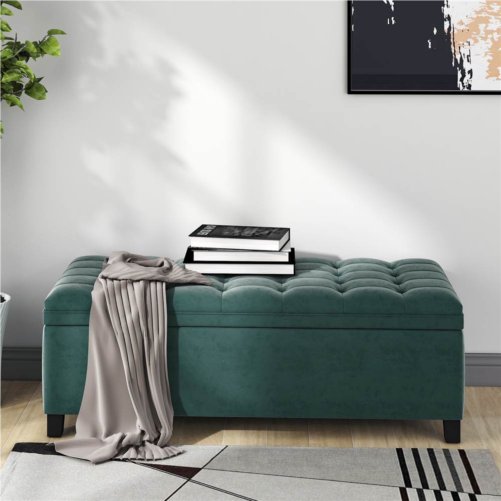 U-STYLE 46.5&quot; Upholstered Storage Bench with Button Tufted Top, for Entrance, Hallway, Bedroom - Green