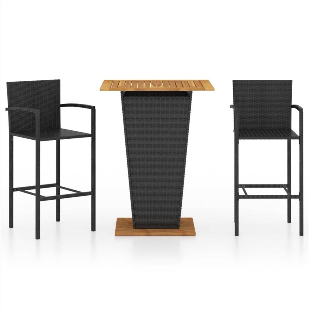 

3 Piece Garden Bar Set Black