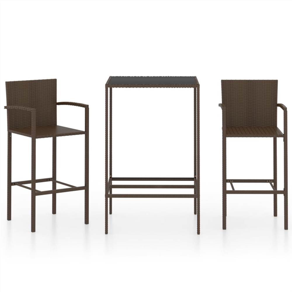 

3 Piece Garden Bar Set Poly Rattan Brown