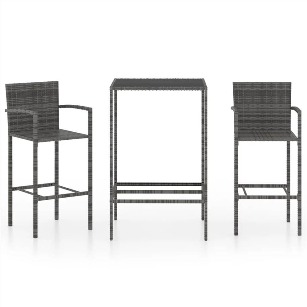 

3 Piece Garden Bar Set Poly Rattan Grey
