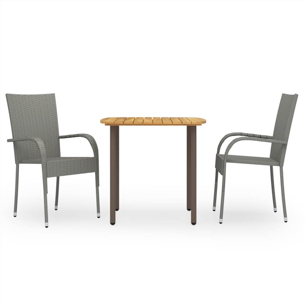 

3 Piece Garden Dining Set Poly Rattan Grey