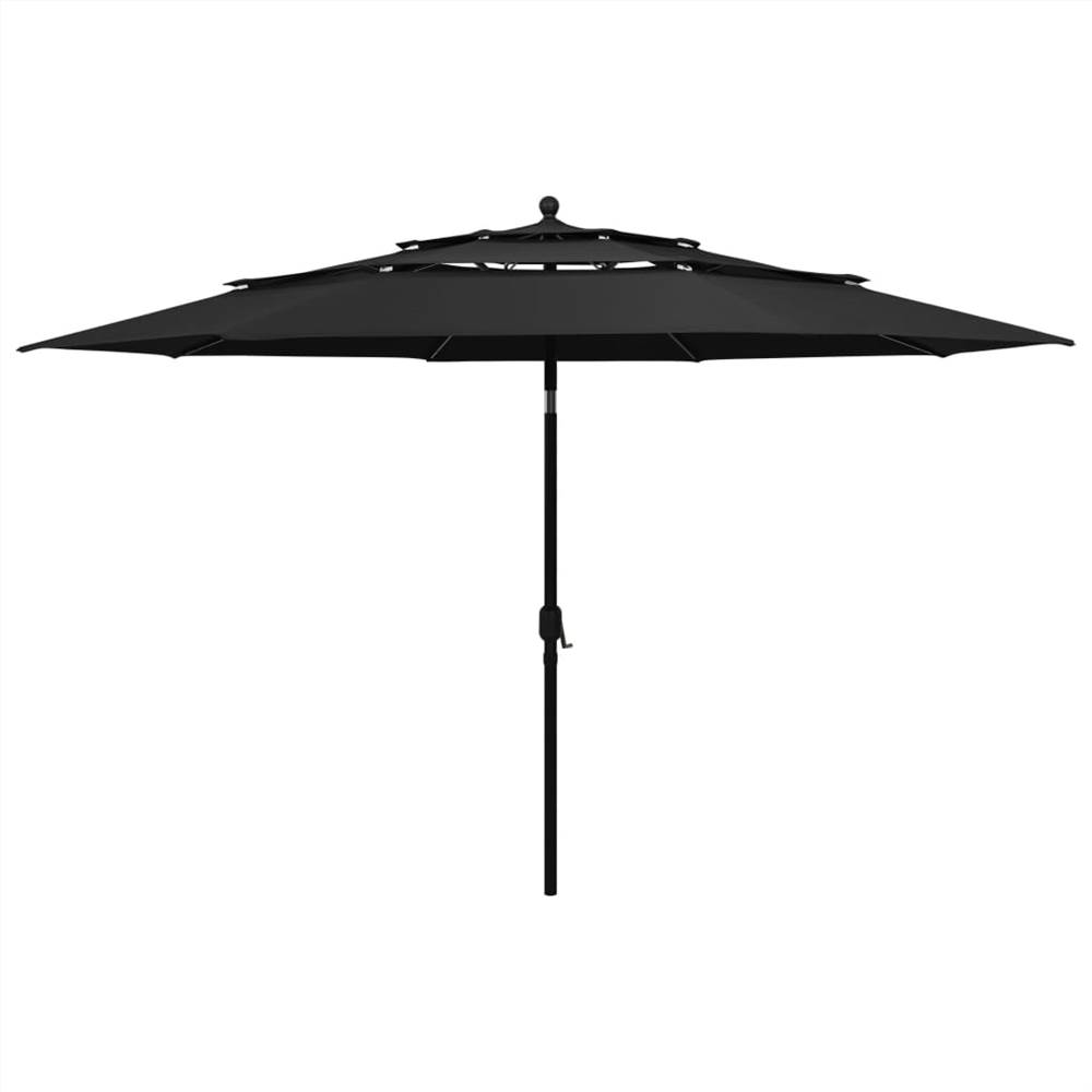 

3-Tier Parasol with Aluminium Pole Black 3.5 m