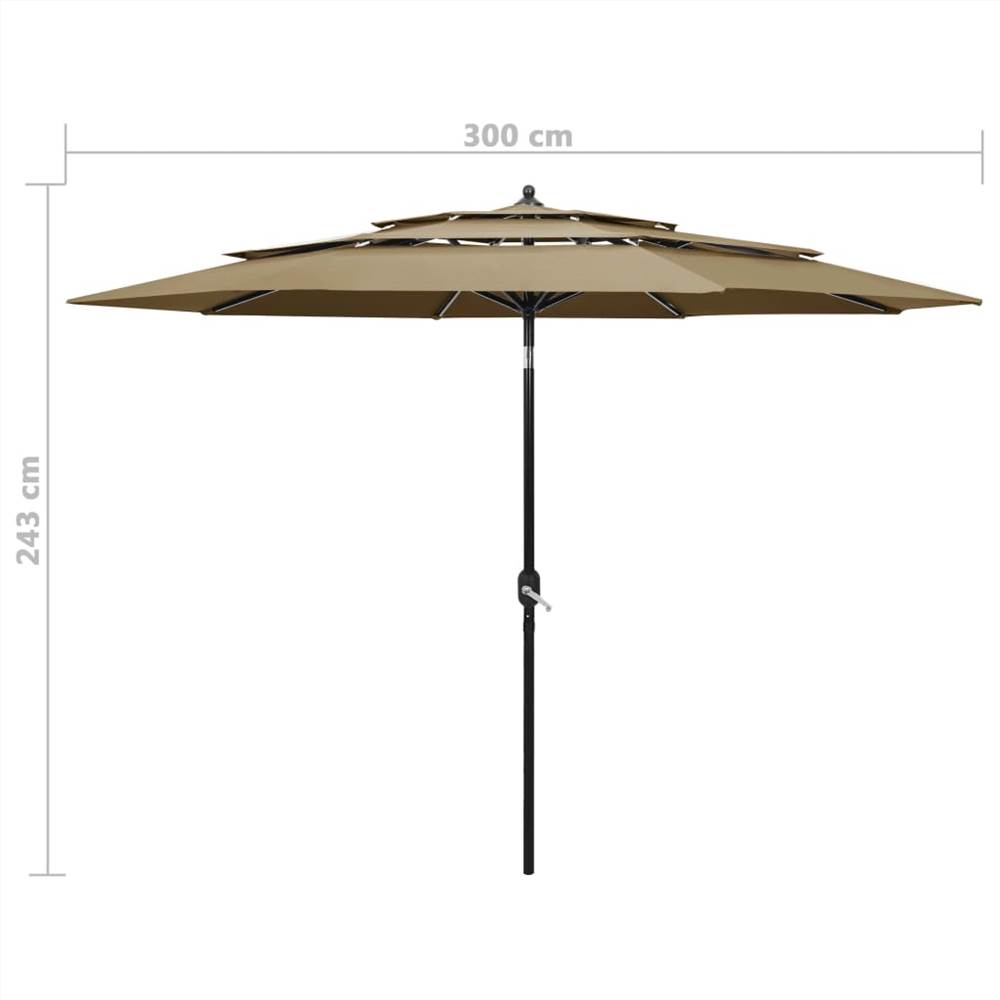 3-Tier Parasol with Aluminium Pole Taupe 3 m