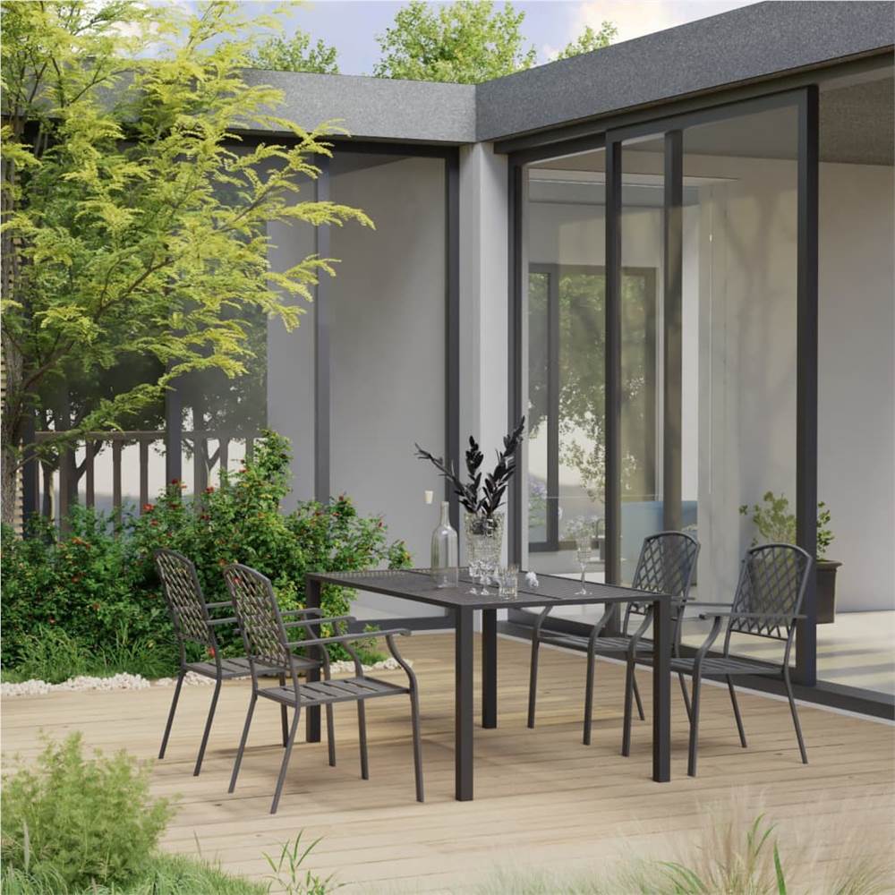 

5 Piece Garden Dining Set Steel Black
