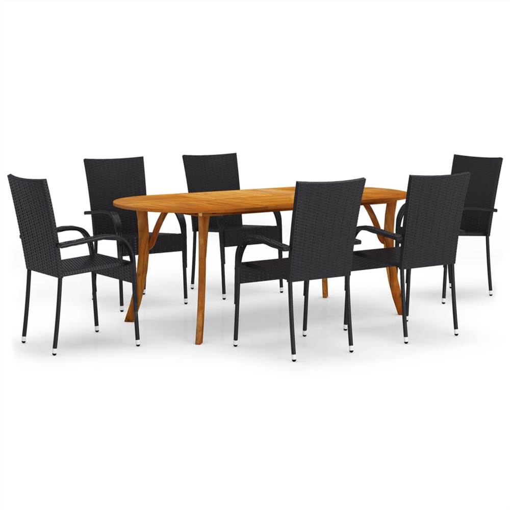 

7 Piece Garden Dining Set Black