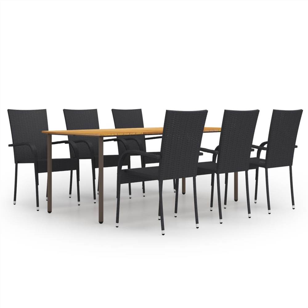 

7 Piece Garden Dining Set Poly Rattan Black