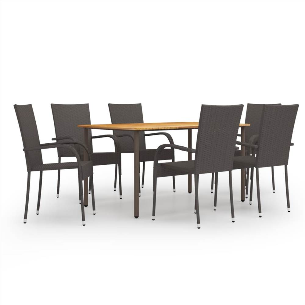 

7 Piece Garden Dining Set Poly Rattan Brown