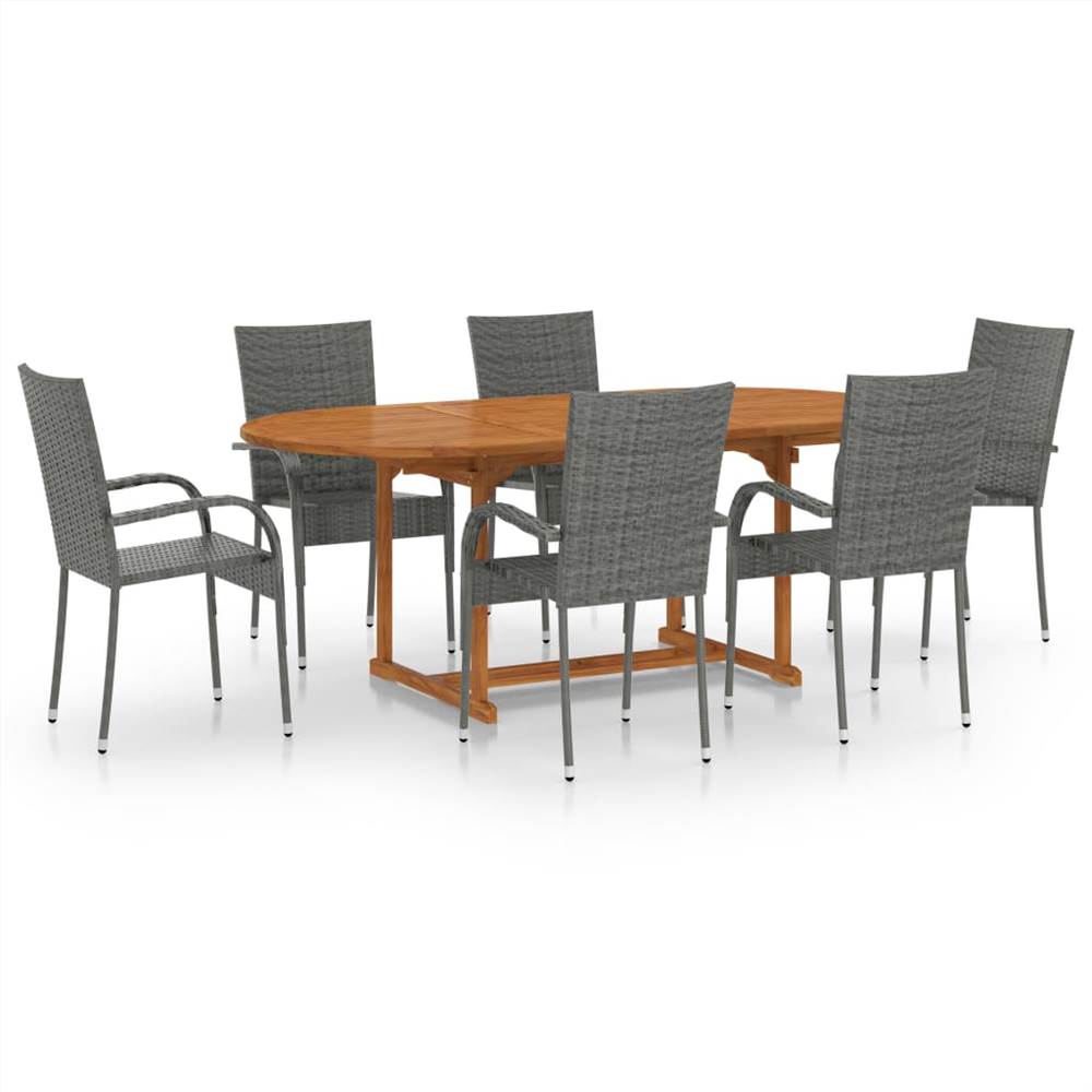 

7 Piece Garden Dining Set Poly Rattan Grey