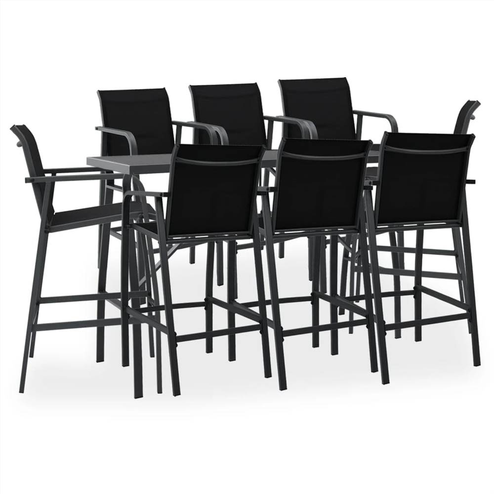 

9 Piece Garden Bar Set Black