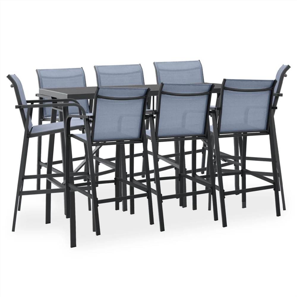 

9 Piece Garden Bar Set Black and Grey