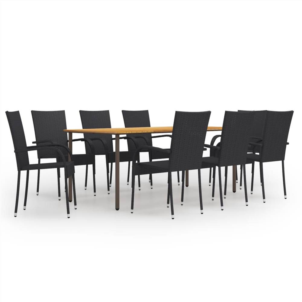 

9 Piece Garden Dining Set Poly Rattan Black