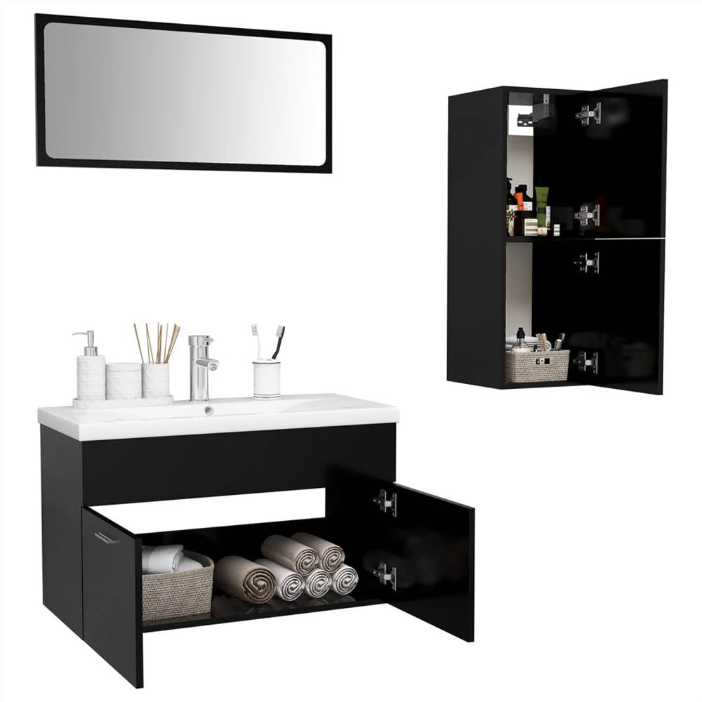 Bathroom Furniture Set Black Chipboard