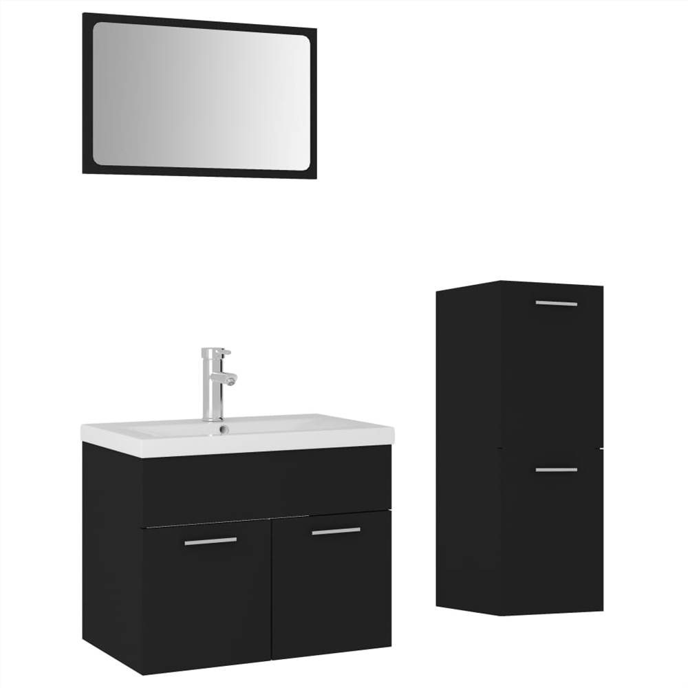 Bathroom Furniture Set Black Chipboard