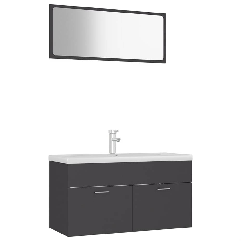 Bathroom Furniture Set Grey Chipboard