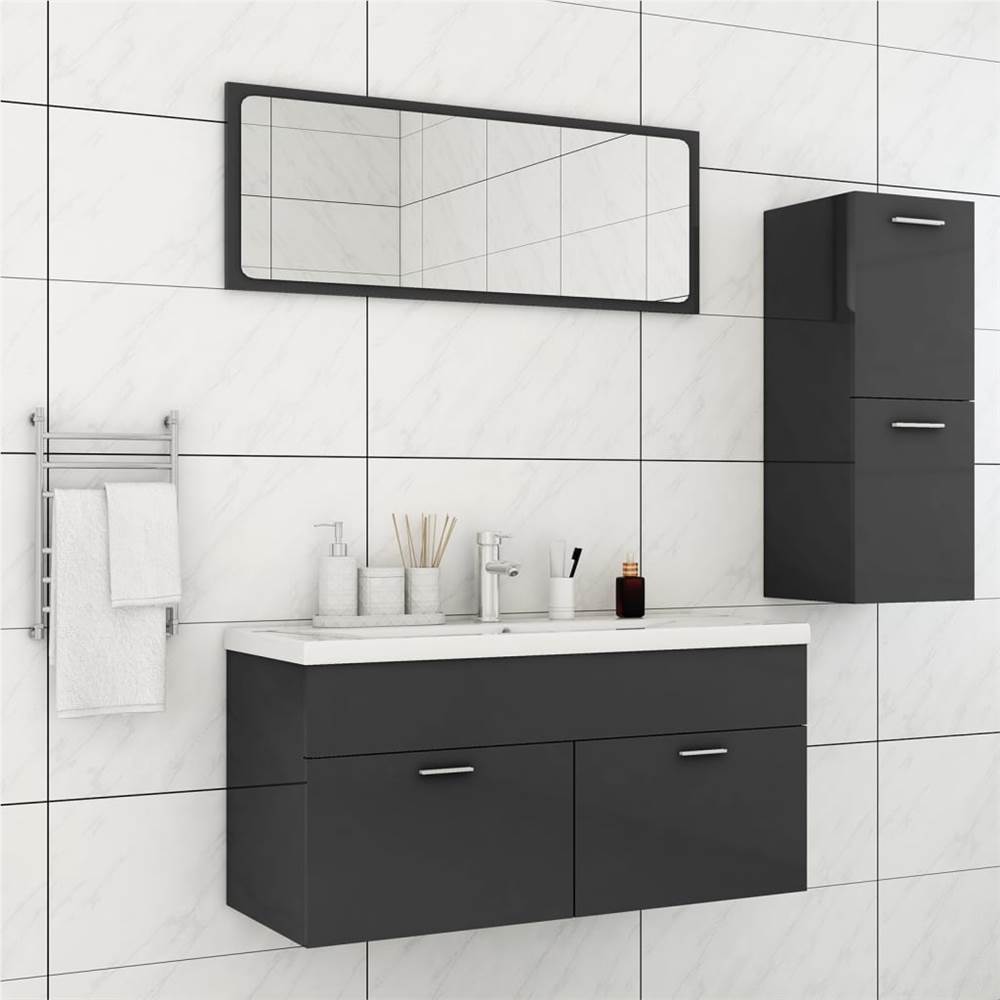 

Bathroom Furniture Set High Gloss Grey Chipboard