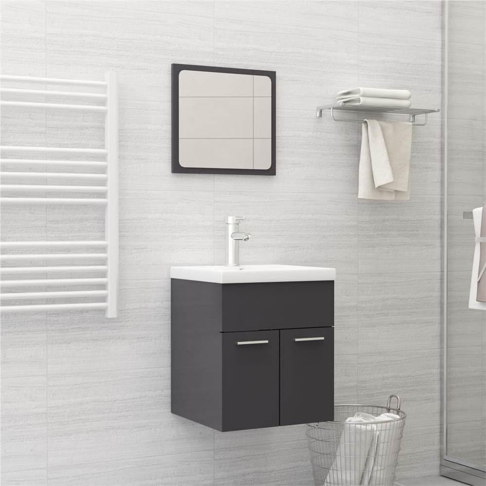 

Bathroom Furniture Set High Gloss Grey Chipboard