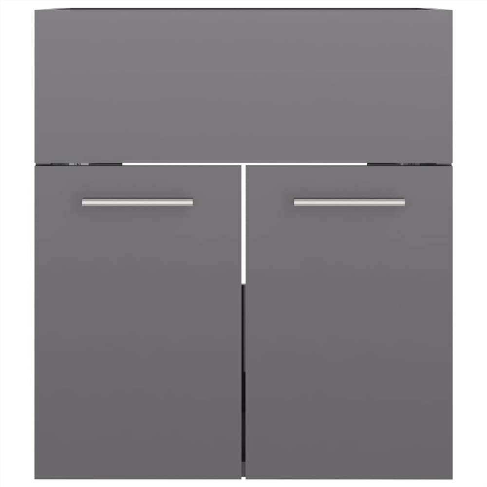 Bathroom Furniture Set High Gloss Grey Chipboard